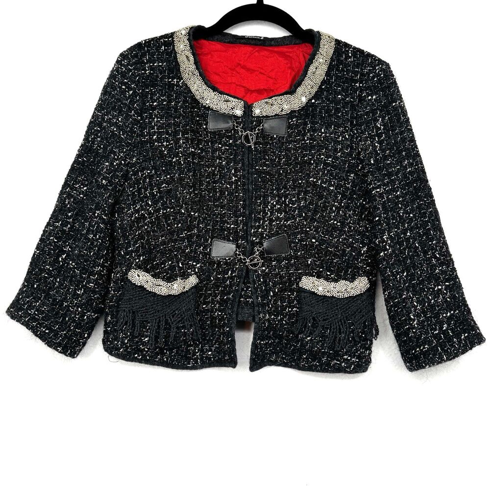 Beatrice.b Black Tweed Beaded Jacket Women’s 6 Italian Luxury Designer Crop Coat